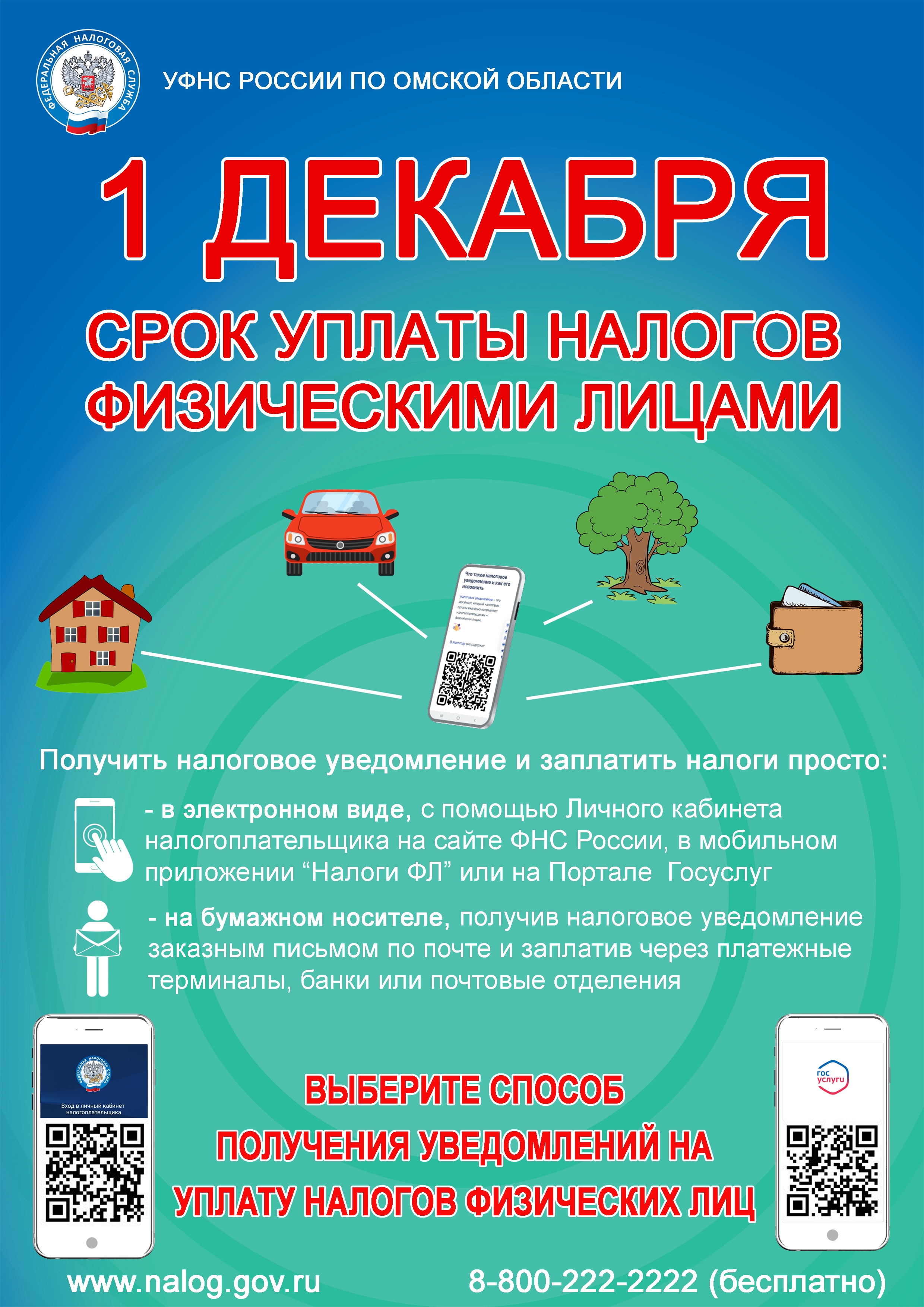 1декабря срок уплаты имущественных налогов.
